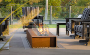 Corten Steel Fire Pit with a Windscreen | Steel Fire Pits by Paloform