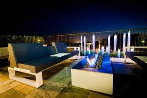 Robata Linear Fire in an outdoor lounge by DK Design of Arkansas
