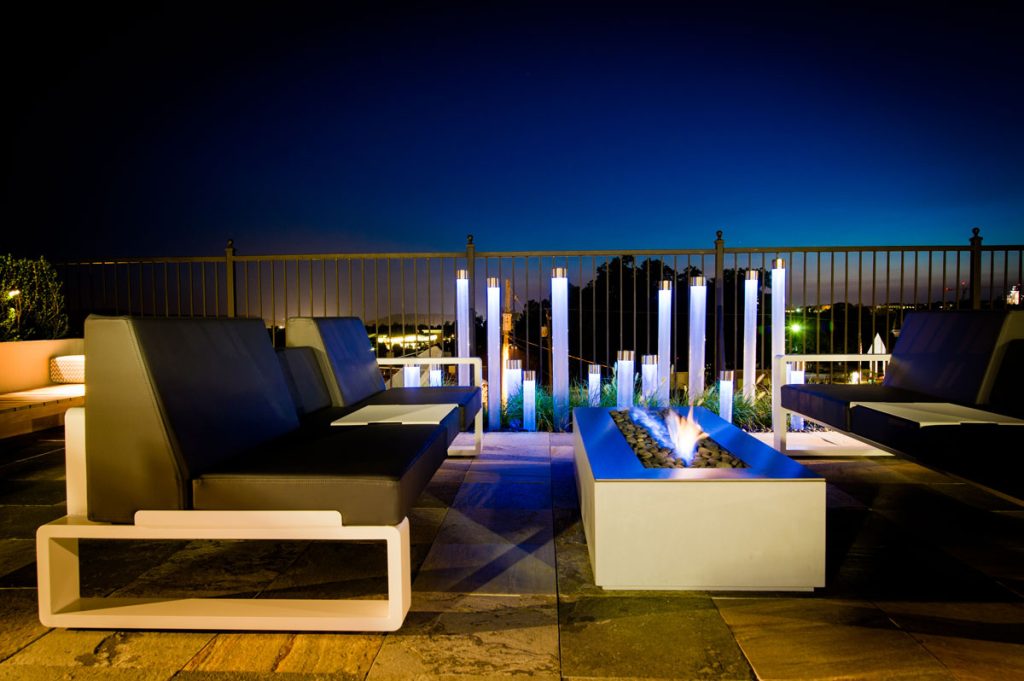 Robata Linear Fire in an outdoor lounge by DK Design of Arkansa