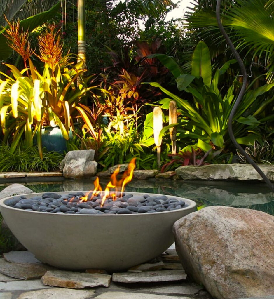 Miso fire bowl in Hand-cast Dove Concrete | Fuel: Natural gas or Propane | Ignition: Electronic or Match-lit